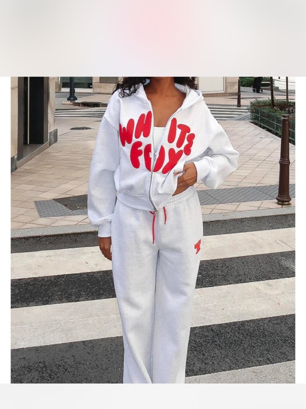 White Fox Boutique White & Red Zip Hoodie Jumpsuit